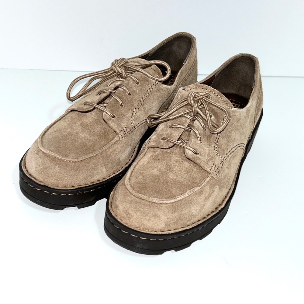 Born Womens Size 6.5 Corby Moc Toe Taupe Suede Lace Up Derby Oxfords Shoes - Picture 2 of 16